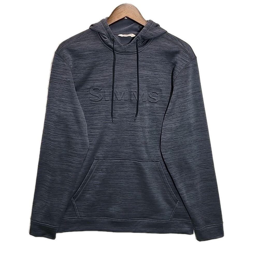 Simms Challenger Fishing Hoodie Men's Medium Charcoal Heather Embossed Logo Tech